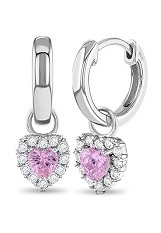 extraordinary pink and clear cz heart dangle huggie baby earrings